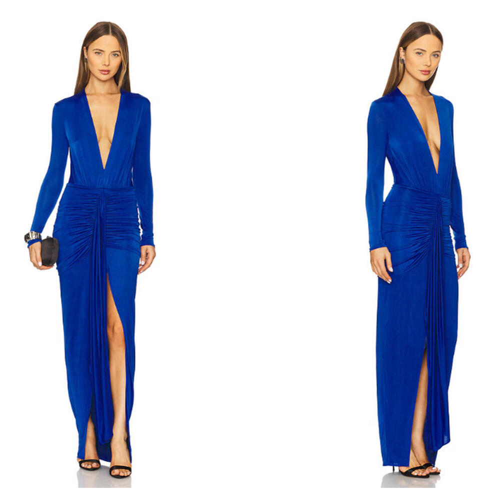 Mother of All Inaya Maxi Dress Electric Blue deep v neck size M $420msrp